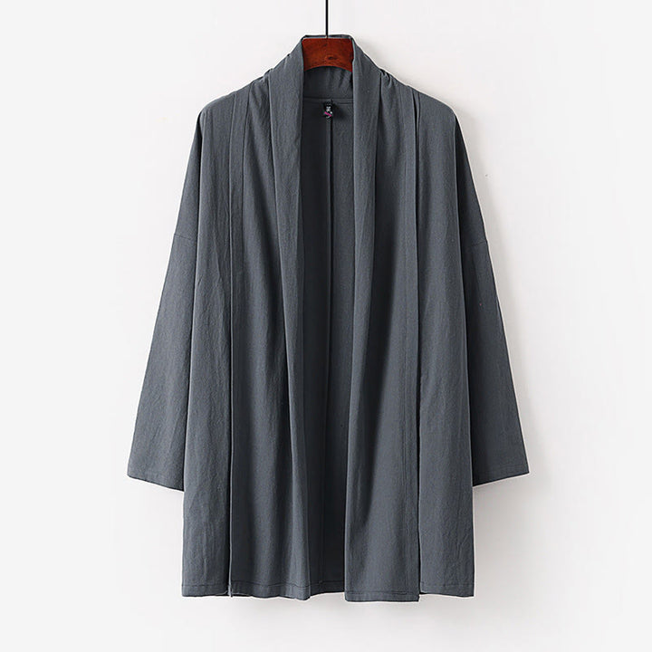Buddha Stones Spring Fall Solid Color Long Sleeve Mid-length Open Front Men's Kimono - DarkGray - US/UK/AU54，EU64 (9XL) - image 0