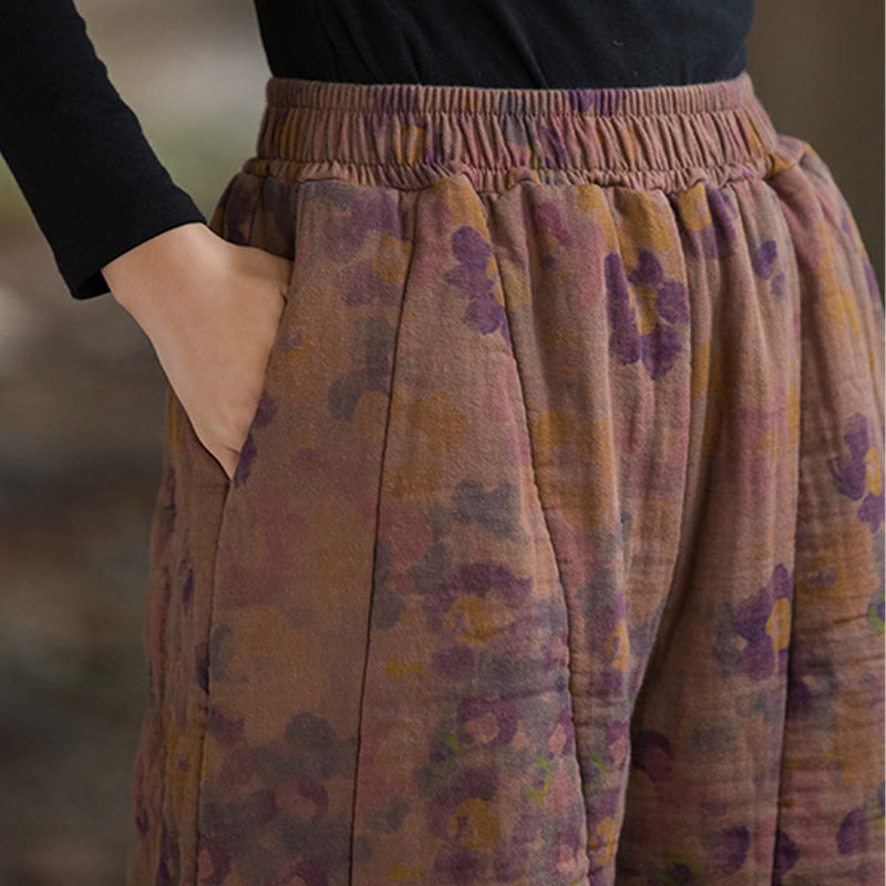 Buddha Stones Flower Pattern Cotton Thick Women's Pants With Pockets - image 15