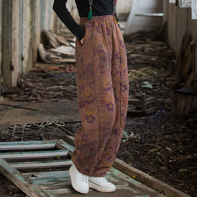 Buddha Stones Flower Pattern Cotton Thick Women's Pants With Pockets - image 14