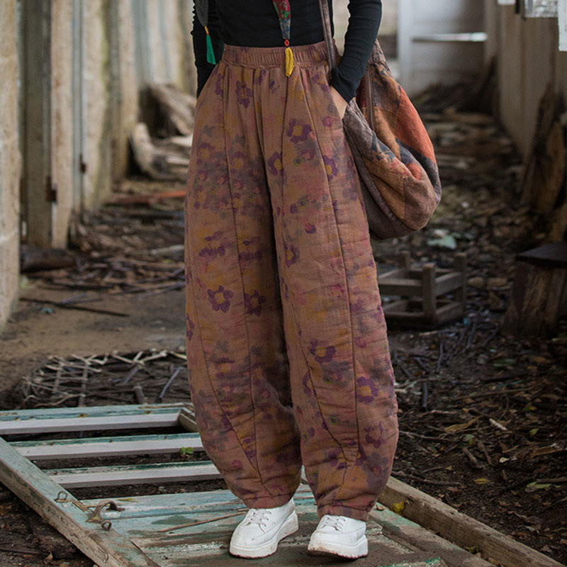 Buddha Stones Flower Pattern Cotton Thick Women's Pants With Pockets - image 13