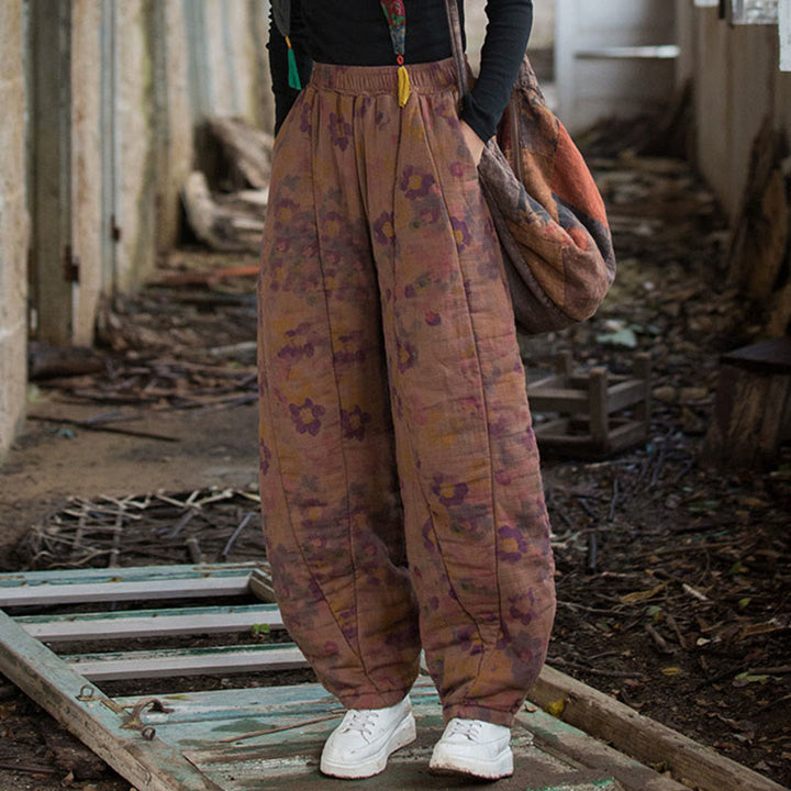 Buddha Stones Flower Pattern Cotton Thick Women's Pants With Pockets - image 13