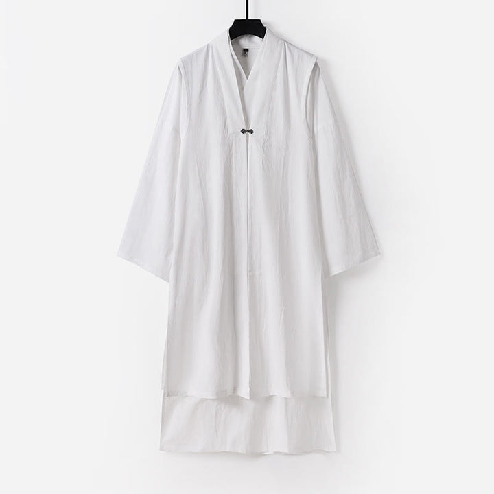 Buddha Stones 2Pcs Wudang Fall Solid Long Sleeve Men's Taoist Long Robe Sleeveless Vest Lace-up Kimono Ceremony Suit - White - US/UK/AU54，EU64 (9XL) - image 22