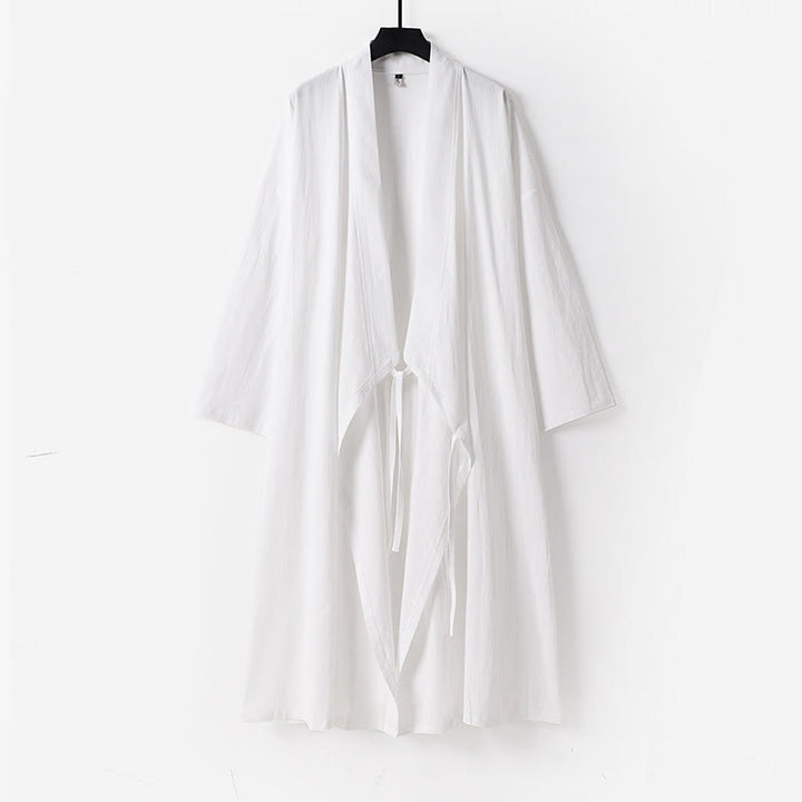 Buddha Stones 2Pcs Wudang Fall Solid Long Sleeve Men's Taoist Long Robe Sleeveless Vest Lace-up Kimono Ceremony Suit - image 24