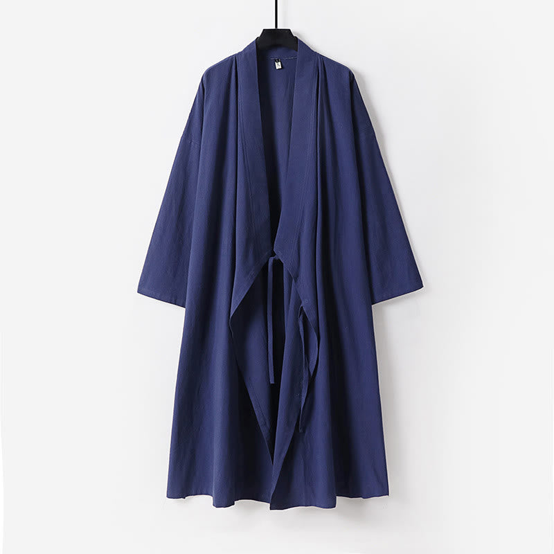 Buddha Stones 2Pcs Wudang Fall Solid Long Sleeve Men's Taoist Long Robe Sleeveless Vest Lace-up Kimono Ceremony Suit - image 13