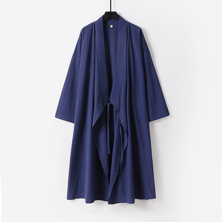 Buddha Stones 2Pcs Wudang Fall Solid Long Sleeve Men's Taoist Long Robe Sleeveless Vest Lace-up Kimono Ceremony Suit - image 13