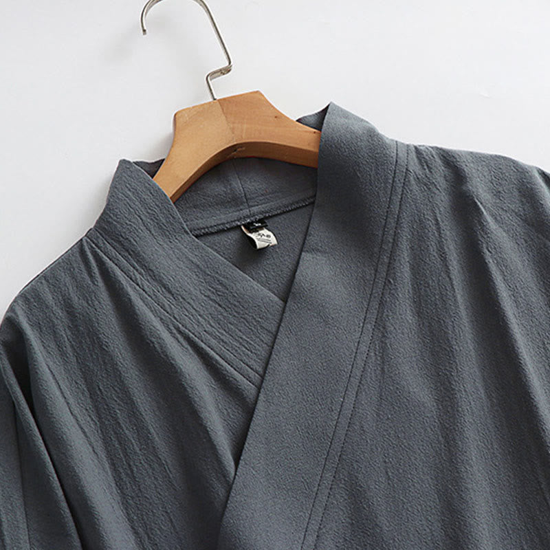 Buddha Stones 2Pcs Wudang Fall Solid Long Sleeve Men's Taoist Long Robe Sleeveless Vest Lace-up Kimono Ceremony Suit - image 5