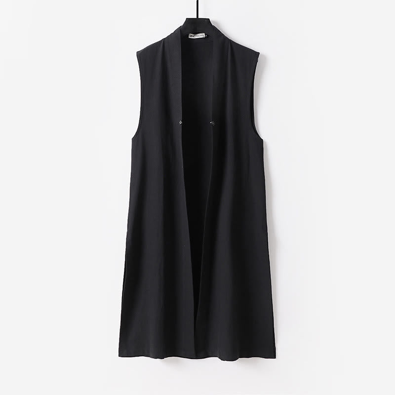 Buddha Stones 2Pcs Wudang Fall Solid Long Sleeve Men's Taoist Long Robe Sleeveless Vest Lace-up Kimono Ceremony Suit - image 10