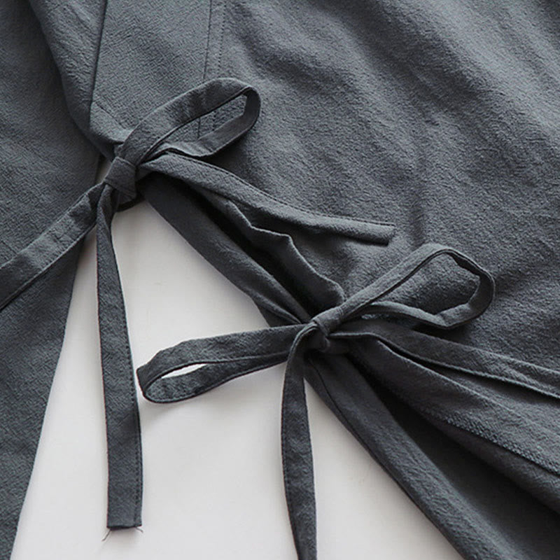 Buddha Stones 2Pcs Wudang Fall Solid Long Sleeve Men's Taoist Long Robe Sleeveless Vest Lace-up Kimono Ceremony Suit - image 7