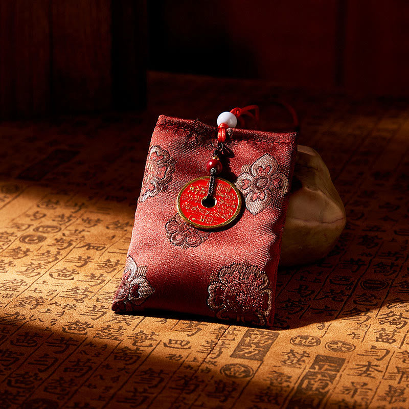 Buddha Stones Mountain Ghosts Spend Money Jacquard Embroidery Sachet Blessing Hanging Decoration - RED - image 2
