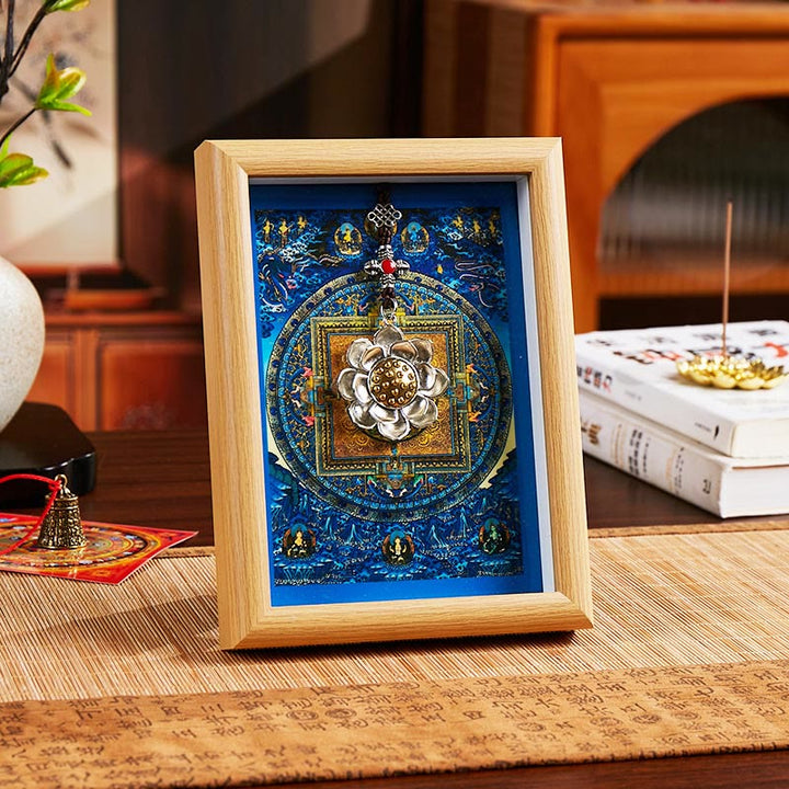 Buddha Stones Lotus Golden Ingot Thangka Photo Frame Ornament Home Decor - Style 1 - Yellow Medium Density Fiberboard(13*18*4cm) - image 0