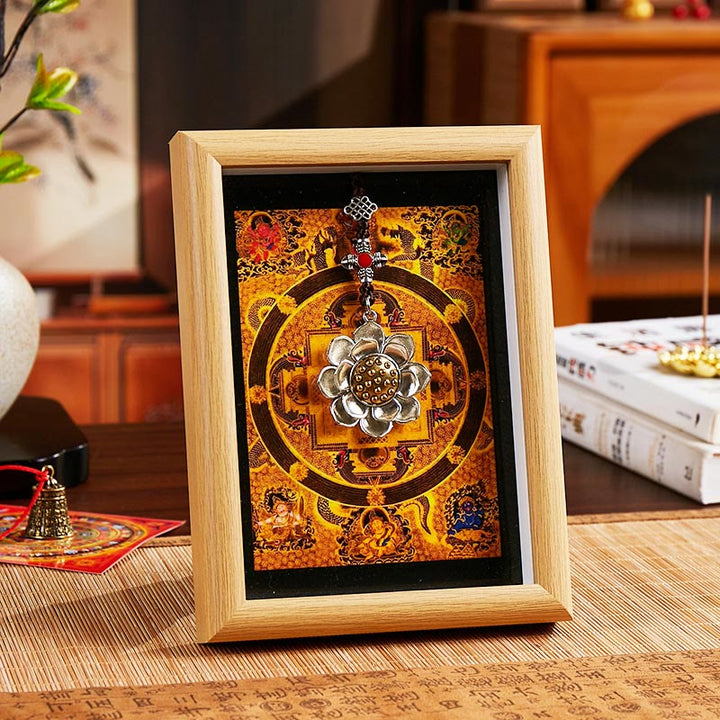 Buddha Stones Lotus Golden Ingot Thangka Photo Frame Ornament Home Decor - Style 2 - Yellow Medium Density Fiberboard(13*18*4cm) - image 2
