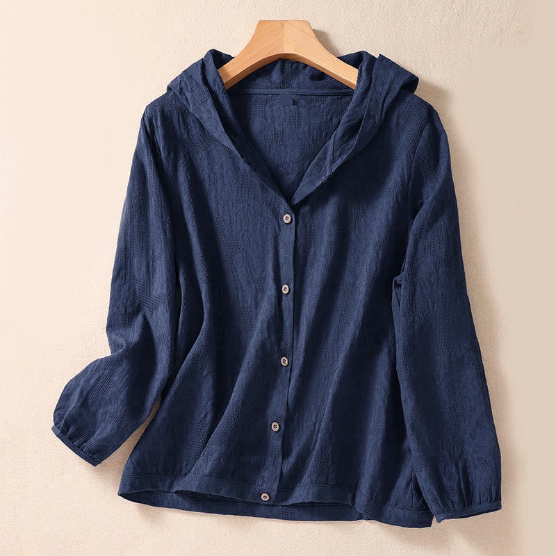 Buddha Stones Fall Jacquard Buttons Down Design Long Sleeve Women's Hoodie - SteelBlue - US8-10，UK/AU12-14，EU40-42 (2XL) - image 0