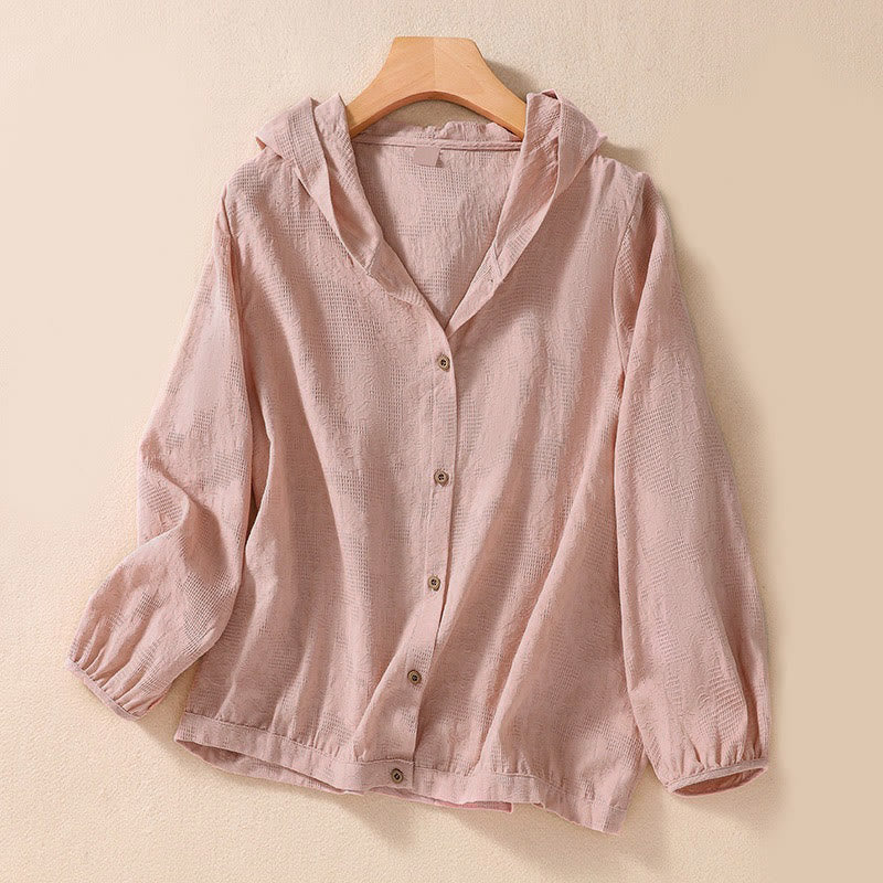 Buddha Stones Fall Jacquard Buttons Down Design Cotton Long Sleeve Women's Hoodie - Pink - US8-10，UK/AU12-14，EU40-42 (2XL) - image 8