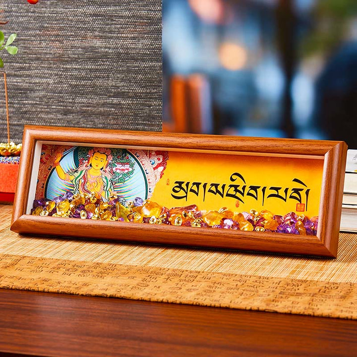 Buddha Stones Om Mani Padme Hum Buddha Golden Ingot Thangka Photo Frame Ornament Home Decor - Style4 - Medium Density Fiberboard(9*30*4cm) - image 9