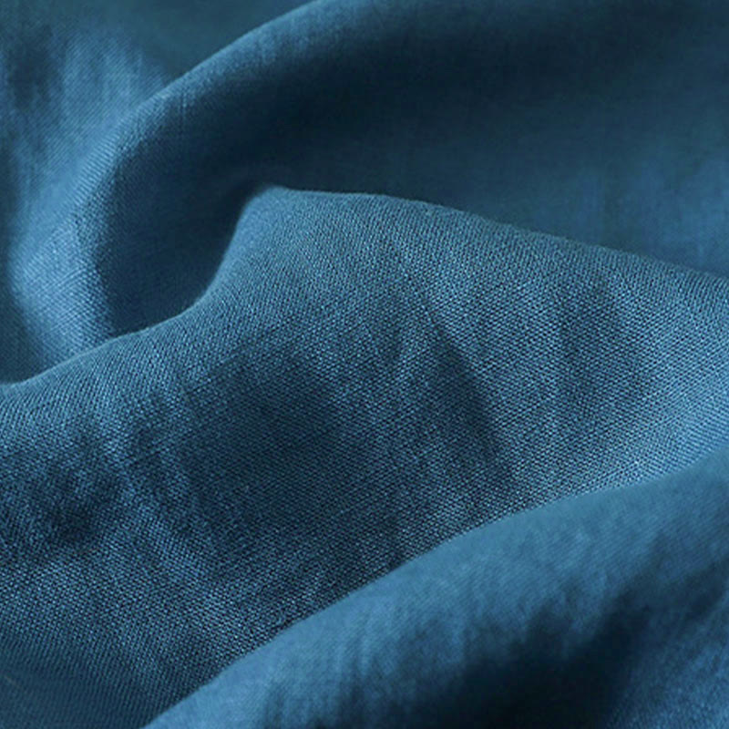 Buddha Stones Fall Solid Color Frog-Button Stand Collar Three Quarter Sleeve Mid-length Women's Cotton Shirt - image 16