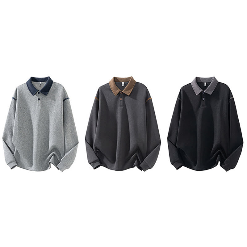 Buddha Stones Fall Polo Collar Button Men's Sweatshirt Cotton Pullover - image 12