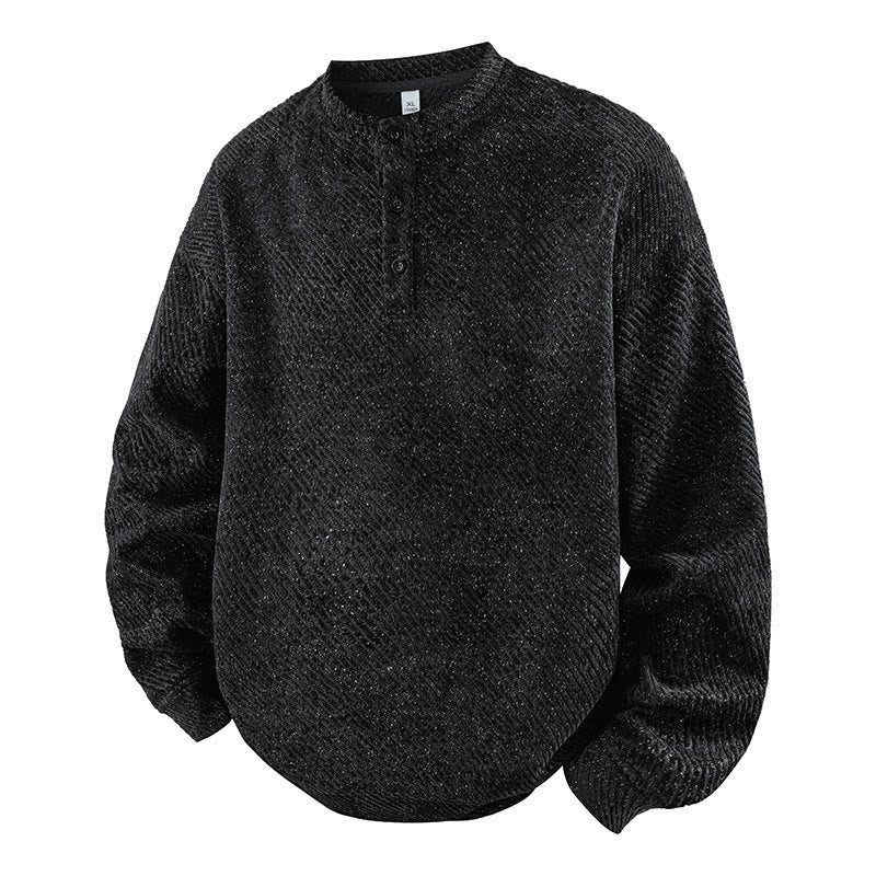 Buddha Stones Fall Crew Neck Stripes Button Men's Sweatshirt Pullover - Black - US/UK/AU42，EU52 (3XL) - image 3
