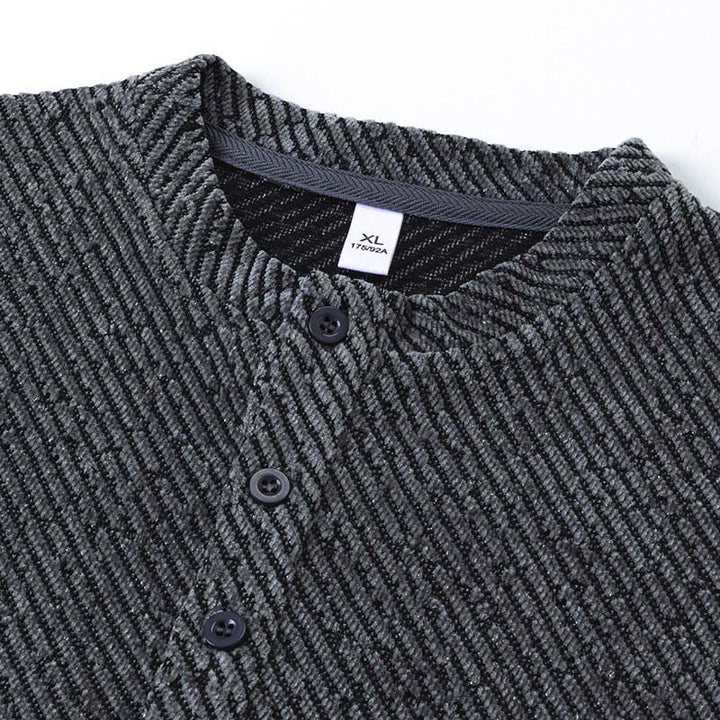 Buddha Stones Fall Crew Neck Stripes Button Men's Sweatshirt Pullover - image 2