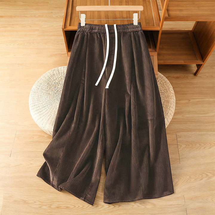 Buddha Stones Plain Elastic Waist Women's Cropped 7-8 Length Wide Leg Corduroy Pants - SaddleBrown - US4，UK/AU8，EU36 (F) - image 11