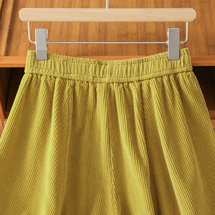 Buddha Stones Plain Elastic Waist Women's Cropped 7-8 Length Wide Leg Corduroy Pants - image 5