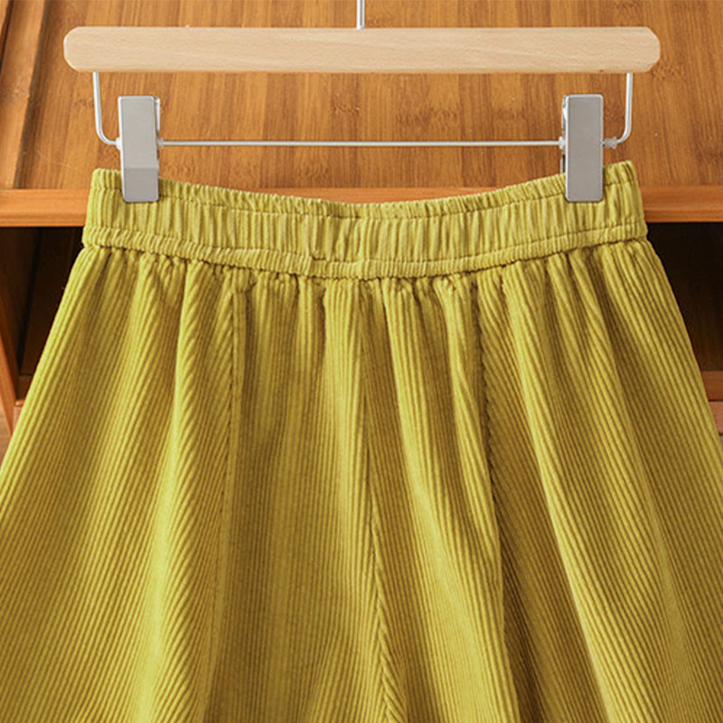 Buddha Stones Plain Elastic Waist Women's Cropped 7-8 Length Wide Leg Corduroy Pants - image 5