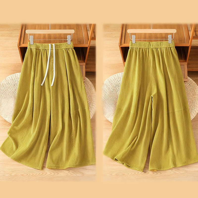 Buddha Stones Plain Elastic Waist Women's Cropped 7-8 Length Wide Leg Corduroy Pants - image 3