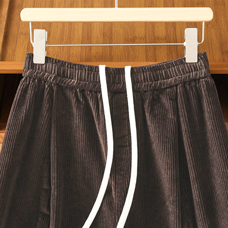 Buddha Stones Plain Elastic Waist Women's Cropped 7-8 Length Wide Leg Corduroy Pants - image 13