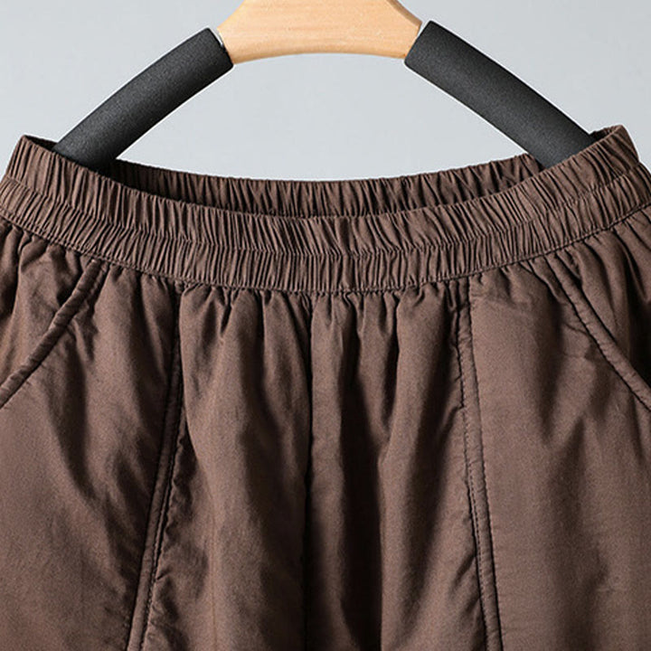 Buddha Stones Winter Elastic Waist Cotton Thermal Women's Cropped 7-8 Length Harem Pants With Pockets - image 3