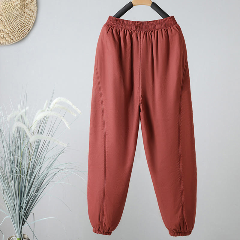 Buddha Stones Winter Elastic Waist Cotton Thermal Women's Cropped 7-8 Length Harem Pants With Pockets - image 9