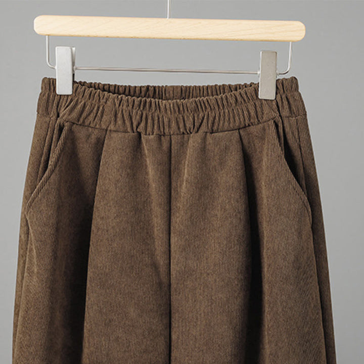 Buddha Stones Plain Elastic Waist Patchwork Plaid Women's Ankle-Length Wide Leg Corduroy Pants - image 4