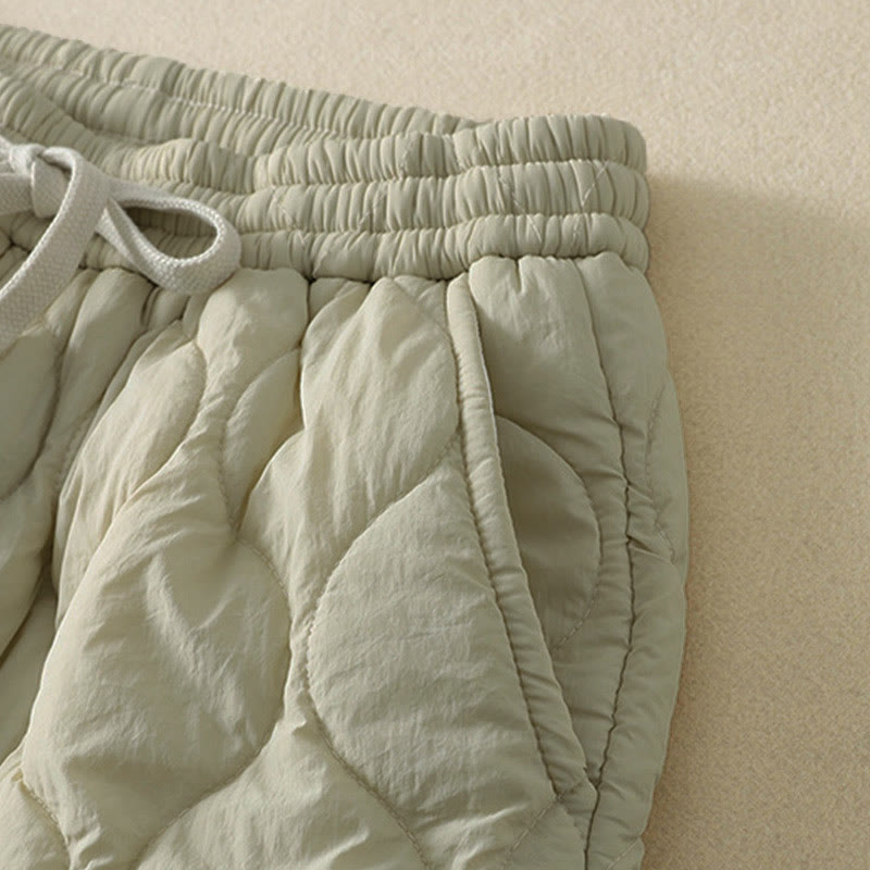 Buddha Stones Winter Curved Lines Elastic Waist Drawstring Patchwork Plaid Cotton Thermal Women's Pants With Pockets - image 8