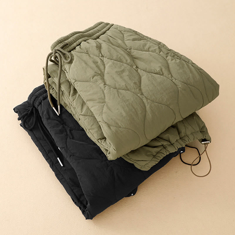 Buddha Stones Winter Curved Lines Elastic Waist Drawstring Cotton Thermal Women's Pants With Pockets - image 16