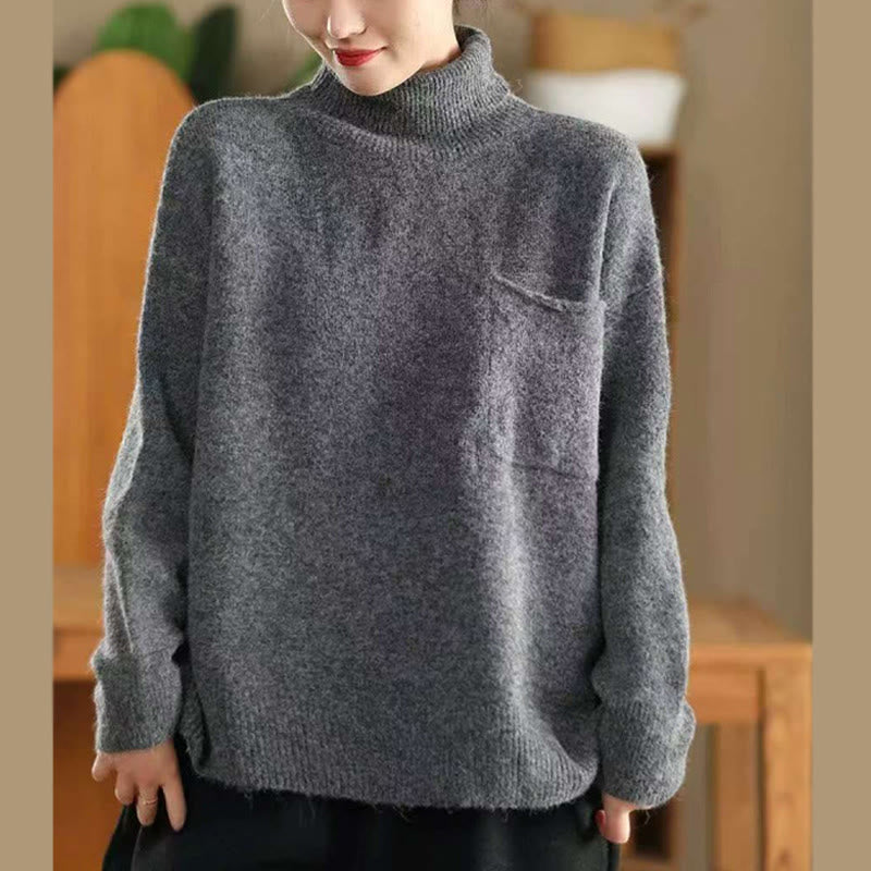 Buddha Stones Winter Solid Color Mock Neck Long Sleeve Women's Knitted Cotton Sweater - Gray - US4，UK/AU8，EU36 (F) - image 10