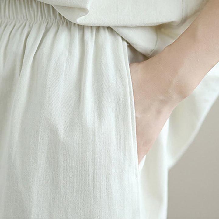 Buddha Stones 2Pcs Fall Solid Color Cotton Buttons Down Long Sleeve Shirt Ankle-Length Wide Leg Pants Women's Set With Pockets - image 10