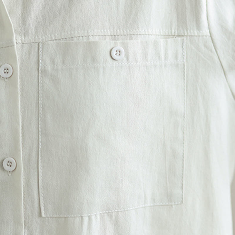 Buddha Stones 2Pcs Fall Solid Color Cotton Buttons Down Long Sleeve Shirt Ankle-Length Wide Leg Pants Women's Set With Pockets - image 7