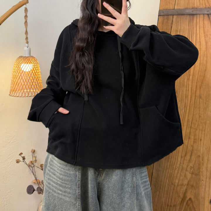 Buddha Stones Winter Solid Color Fleece-lined Cotton Long Sleeve Women's Hoodie With Pockets - image 19