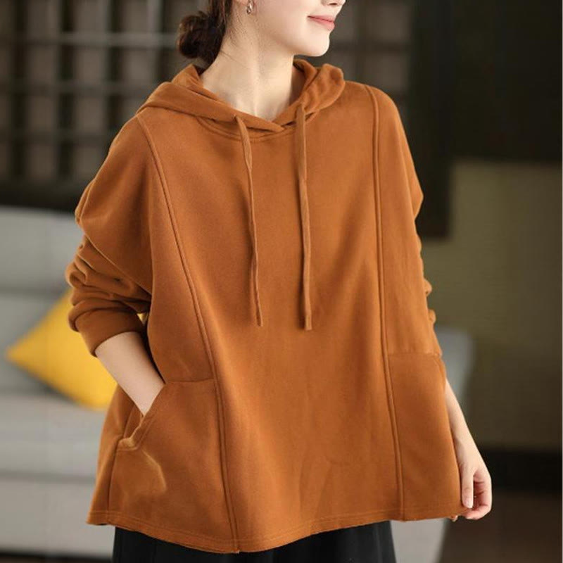 Buddha Stones Winter Solid Color Fleece-lined Cotton Long Sleeve Women's Hoodie With Pockets - image 2