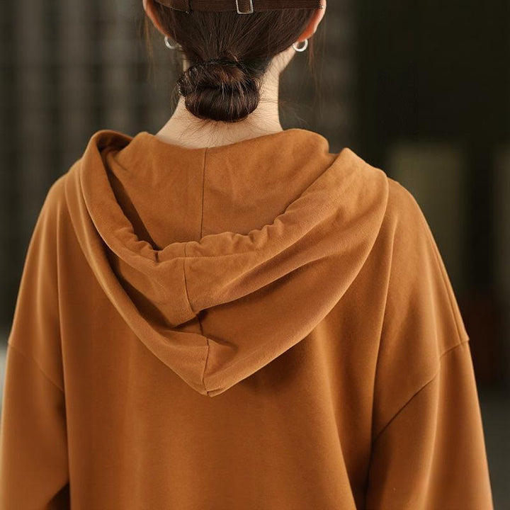 Buddha Stones Winter Solid Color Fleece-lined Cotton Long Sleeve Women's Hoodie With Pockets - image 4