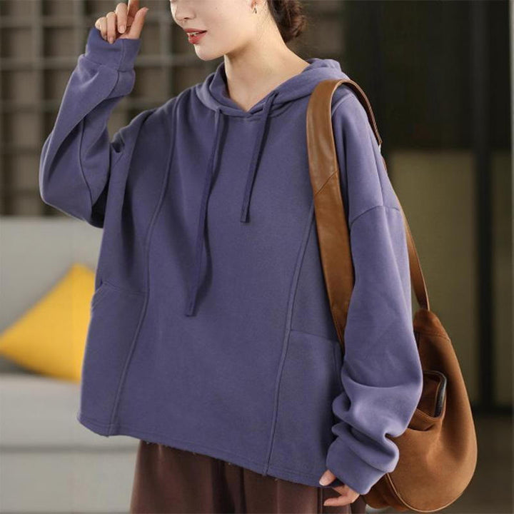 Buddha Stones Winter Solid Color Fleece-lined Cotton Long Sleeve Women's Hoodie With Pockets - image 8