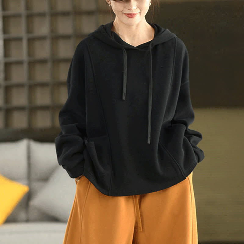 Buddha Stones Winter Solid Color Fleece-lined Cotton Long Sleeve Women's Hoodie With Pockets - image 18