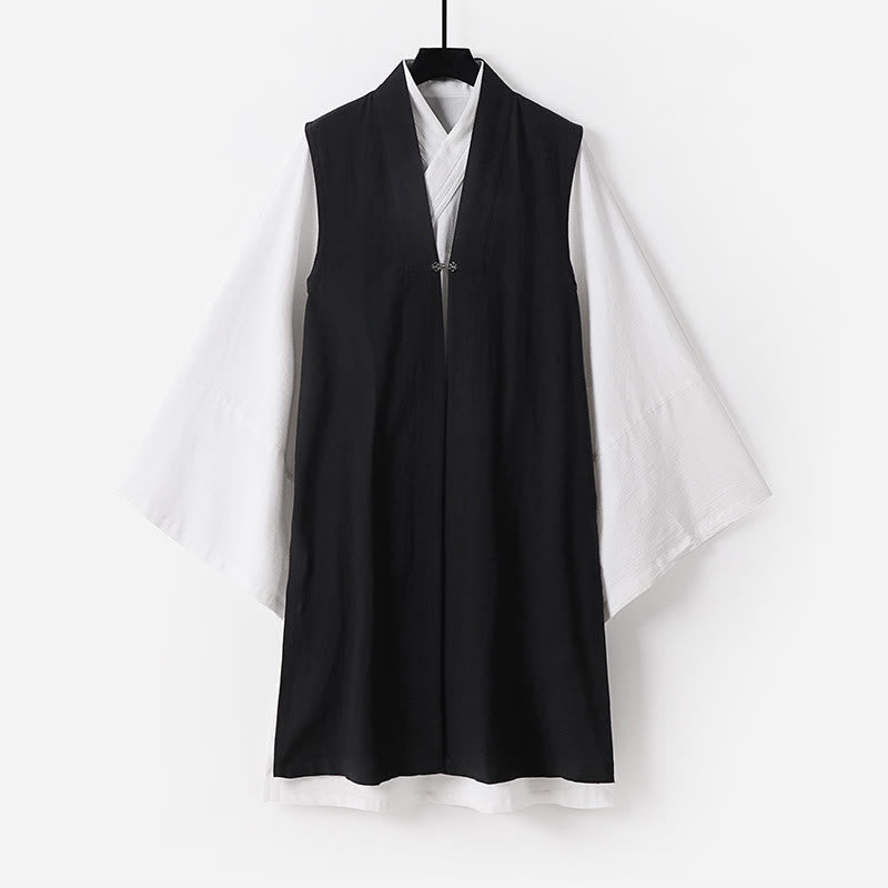 Buddha Stones 2Pcs Wudang Tai Chi Ceremony Solid Long Sleeve Men's Taoist Long Robe Kimono Sleeveless Vest Suit - Black - US/UK/AU54，EU64 (9XL) - image 18