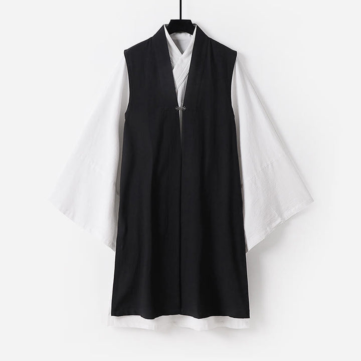 Buddha Stones 2Pcs Wudang Tai Chi Ceremony Solid Long Sleeve Men's Taoist Long Robe Kimono Sleeveless Vest Suit - Black - US/UK/AU54，EU64 (9XL) - image 18