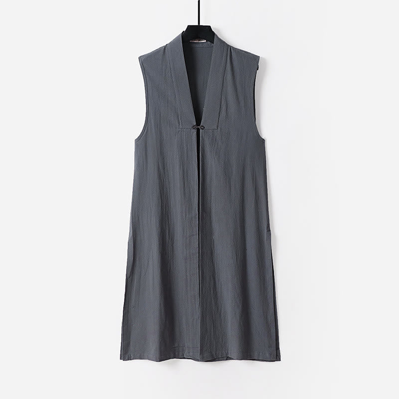 Buddha Stones 2Pcs Wudang Tai Chi Ceremony Solid Long Sleeve Men's Taoist Long Robe Kimono Sleeveless Vest Suit - image 11