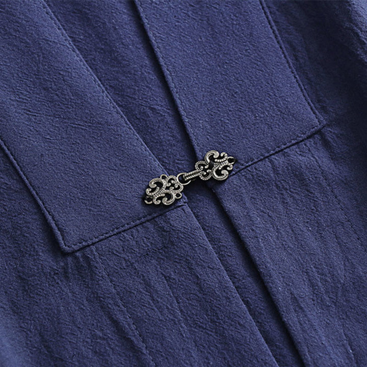 Buddha Stones 2Pcs Fall Solid Long Sleeve Men's Taoist Long Robe Lace-up Kimono Sleeveless Vest Qigong Ceremony Suit - image 25