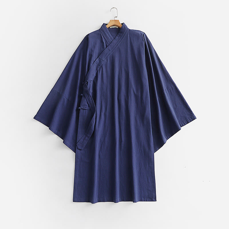 Buddha Stones 2Pcs Fall Solid Long Sleeve Men's Taoist Long Robe Lace-up Kimono Sleeveless Vest Qigong Ceremony Suit - image 18