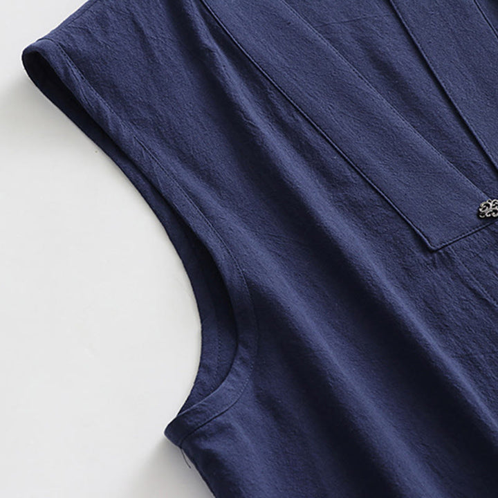 Buddha Stones 2Pcs Fall Solid Long Sleeve Men's Taoist Long Robe Lace-up Kimono Sleeveless Vest Qigong Ceremony Suit - image 23