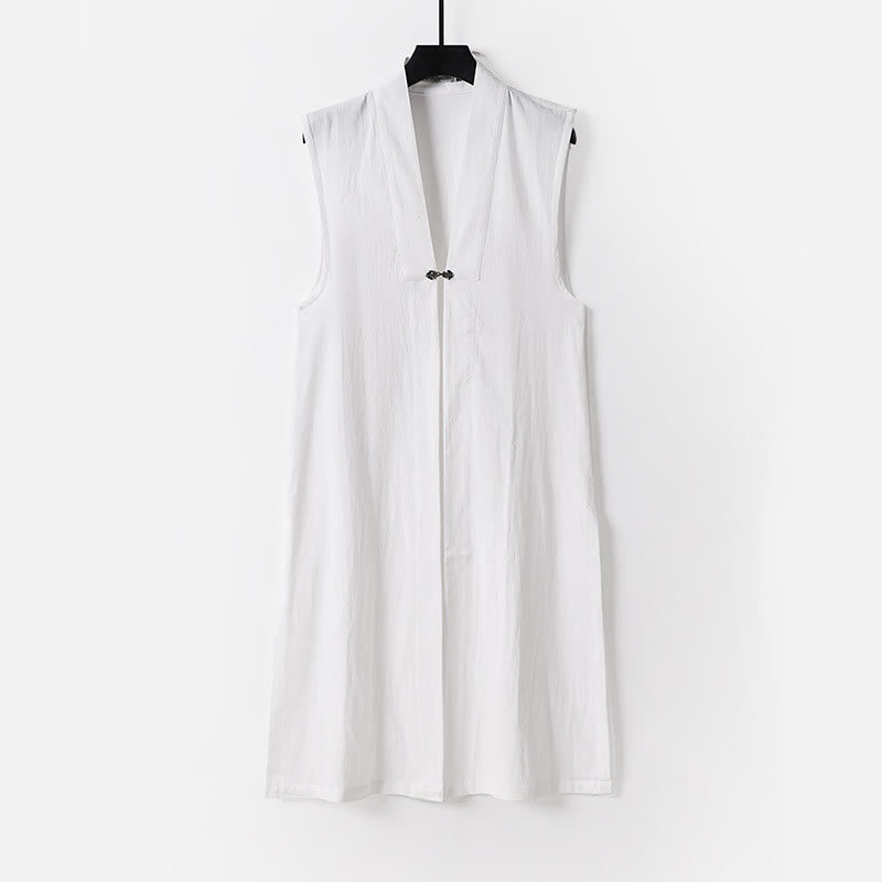 Buddha Stones 2Pcs Fall Solid Long Sleeve Men's Taoist Long Robe Lace-up Kimono Sleeveless Vest Qigong Ceremony Suit - image 1