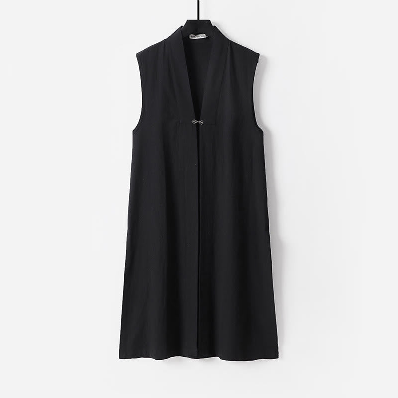 Buddha Stones 2Pcs Fall Solid Long Sleeve Men's Taoist Long Robe Lace-up Kimono Sleeveless Vest Qigong Ceremony Suit - image 15