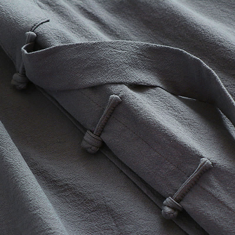 Buddha Stones 2Pcs Fall Solid Long Sleeve Men's Taoist Long Robe Lace-up Kimono Sleeveless Vest Qigong Ceremony Suit - image 12