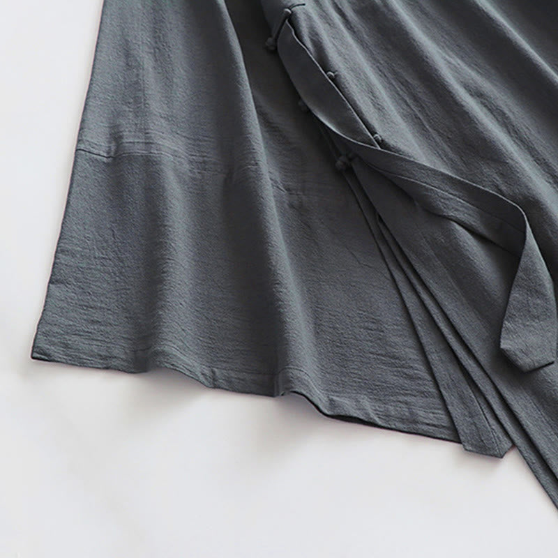 Buddha Stones 2Pcs Fall Solid Long Sleeve Men's Taoist Long Robe Lace-up Kimono Sleeveless Vest Qigong Ceremony Suit - image 13